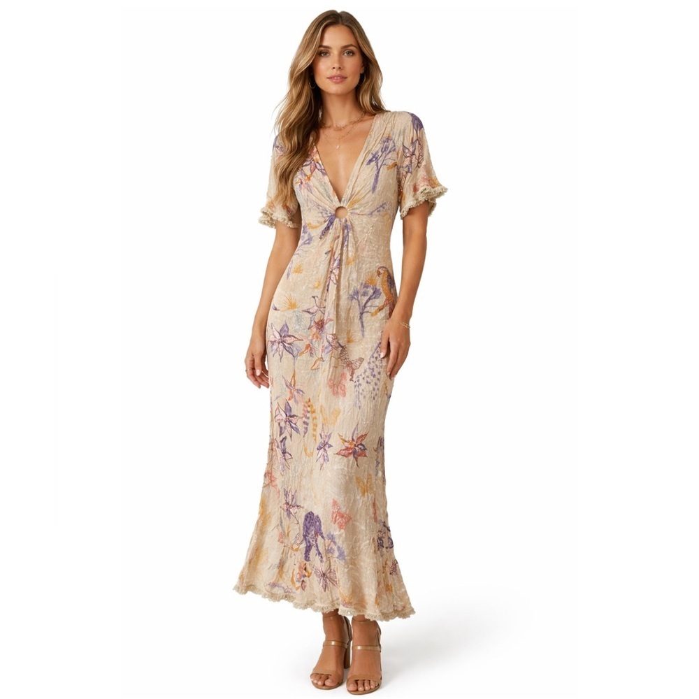 Z&L Europe Cream Floral Midi Dress